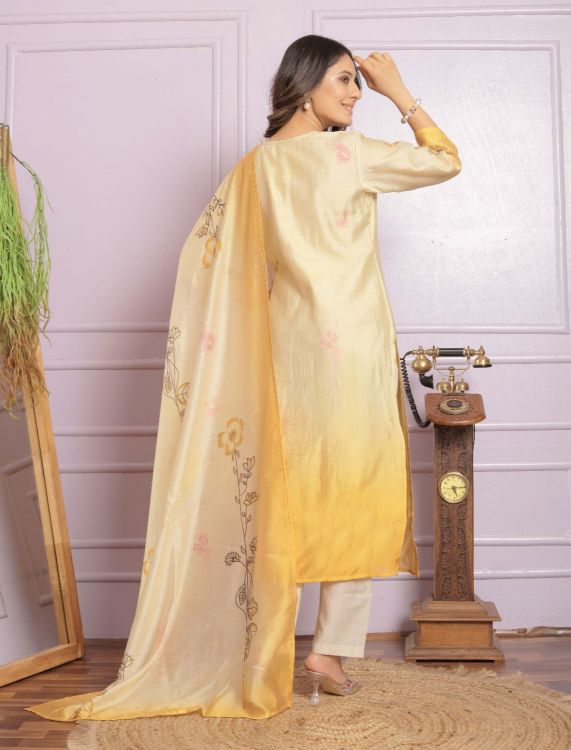 Picture of Designer Function Wear  Lemon Chiffon Readymade Suits