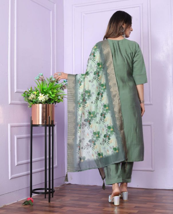 Picture of Sightly Rusian Silk Green Readymade Suits