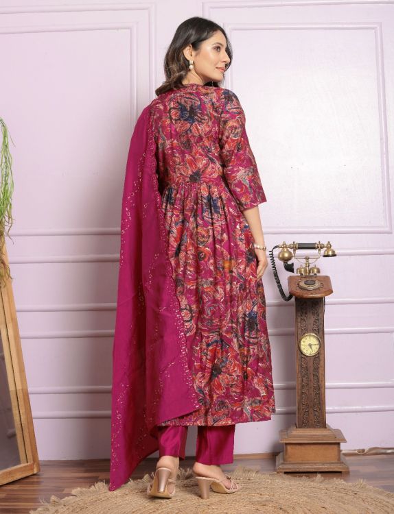 Picture of Appealing Silk Deep Pink Readymade Nyara Cut Suit