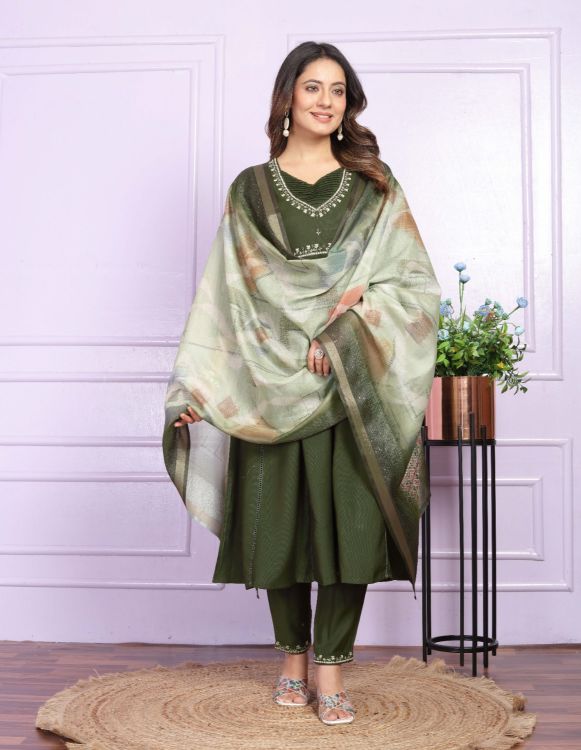 Picture of Delightful Viscose Dark Green Readymade Suits