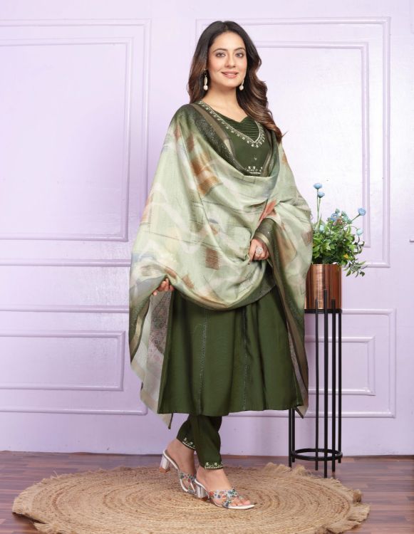 Picture of Delightful Viscose Dark Green Readymade Suits