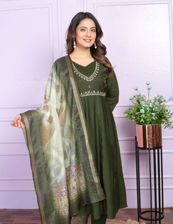 Picture of Delightful Viscose Dark Green Readymade Suits