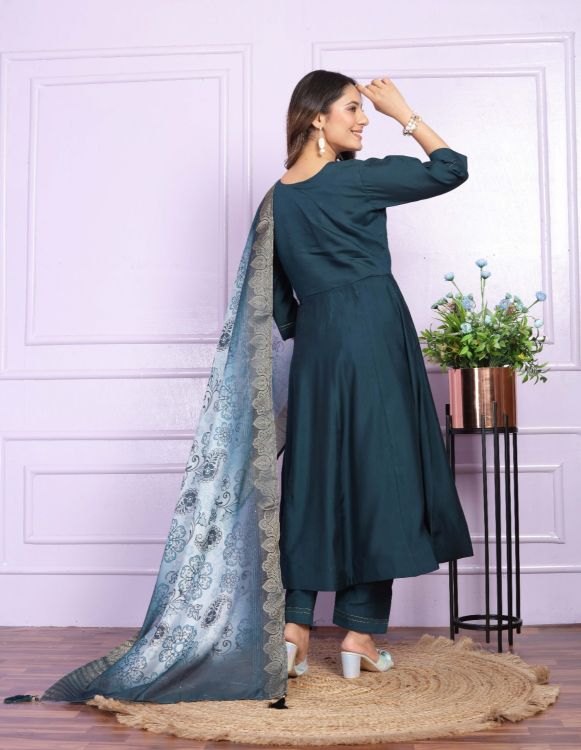 Picture of Resplendent Russian Silk Blue Readymade Suits