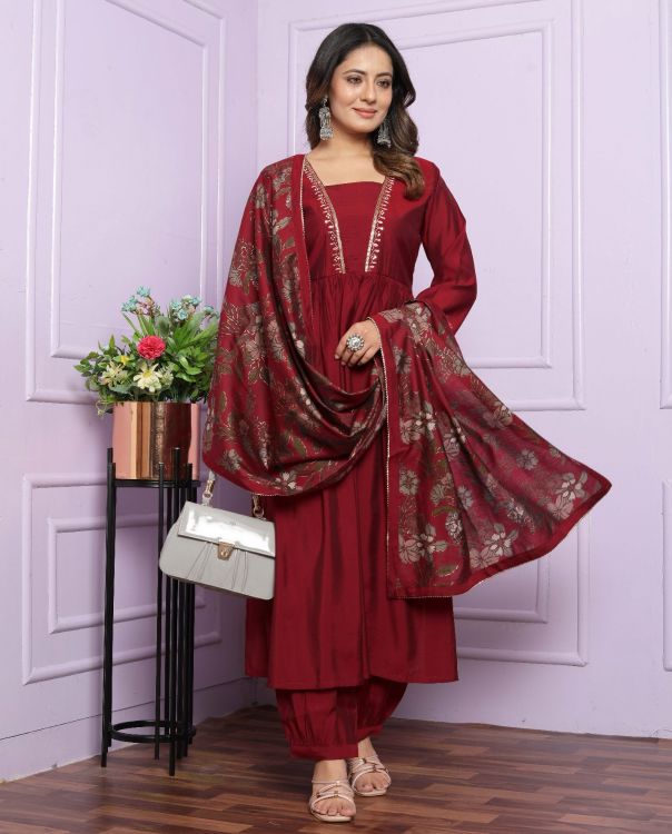 Picture of Graceful Modal Silk Maroon Readymade Suits