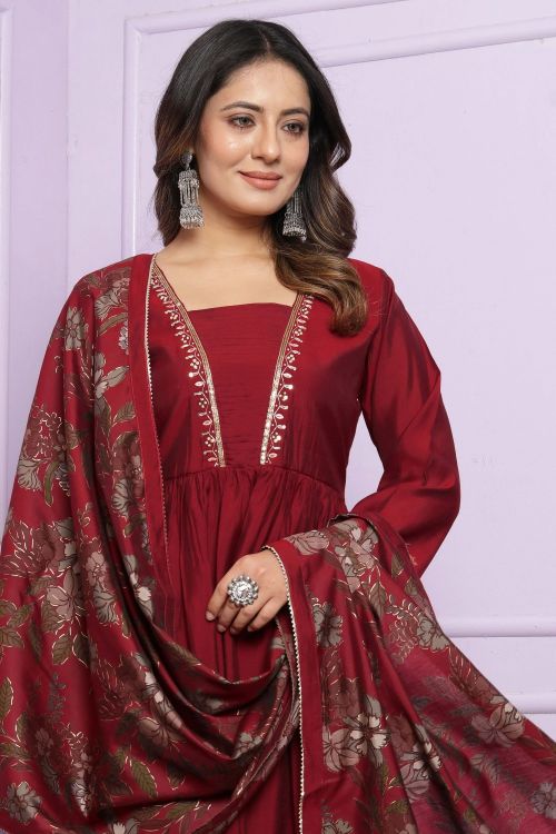 Picture of Graceful Modal Silk Maroon Readymade Suits