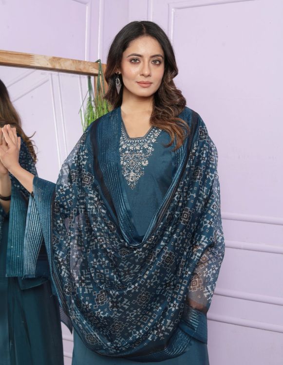 Picture of Grand Russian Silk Steel Blue Readymade Suits