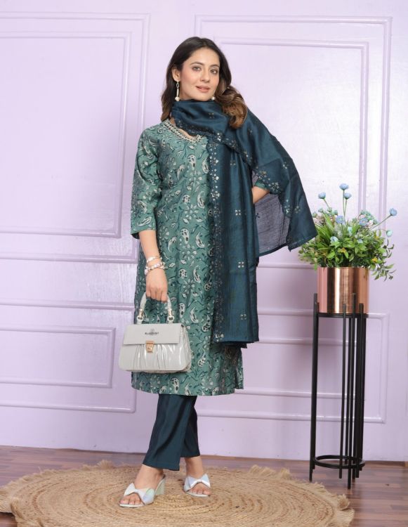 Picture of Lovely Modal Silk Blue Readymade Suits