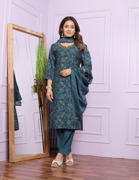 Picture of Fascinating Modal Silk Blue Readymade Suits