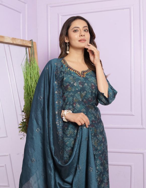 Picture of Fascinating Modal Silk Blue Readymade Suits
