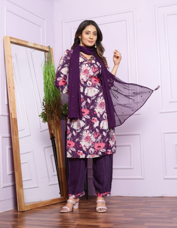 Picture of Graceful Pure Muslin Purple Readymade Suits