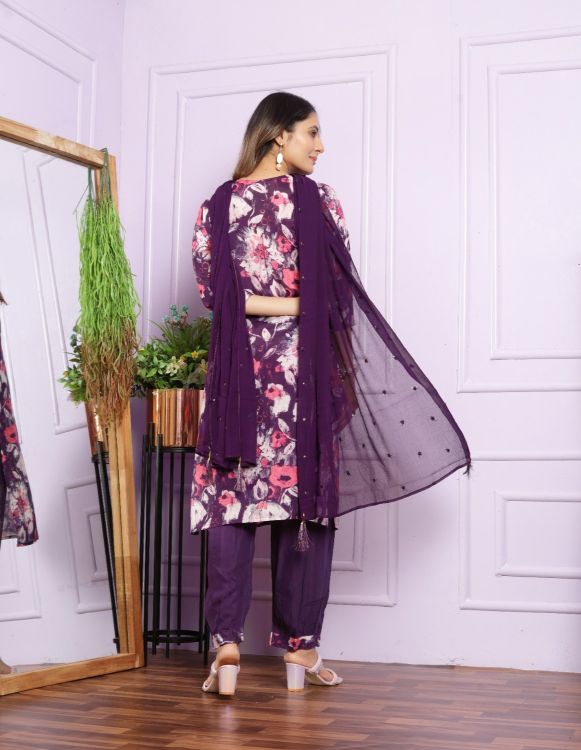 Picture of Graceful Pure Muslin Purple Readymade Suits