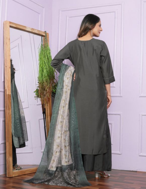 Picture of Bewitching Roman Silk Grey Readymade Suits