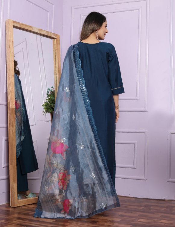 Picture of Stunning Roman Silk Blue Readymade Suits