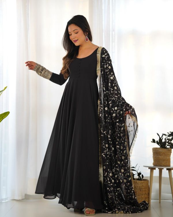 Picture of Premium Festive Wear Black Anarkali Readymade Suit