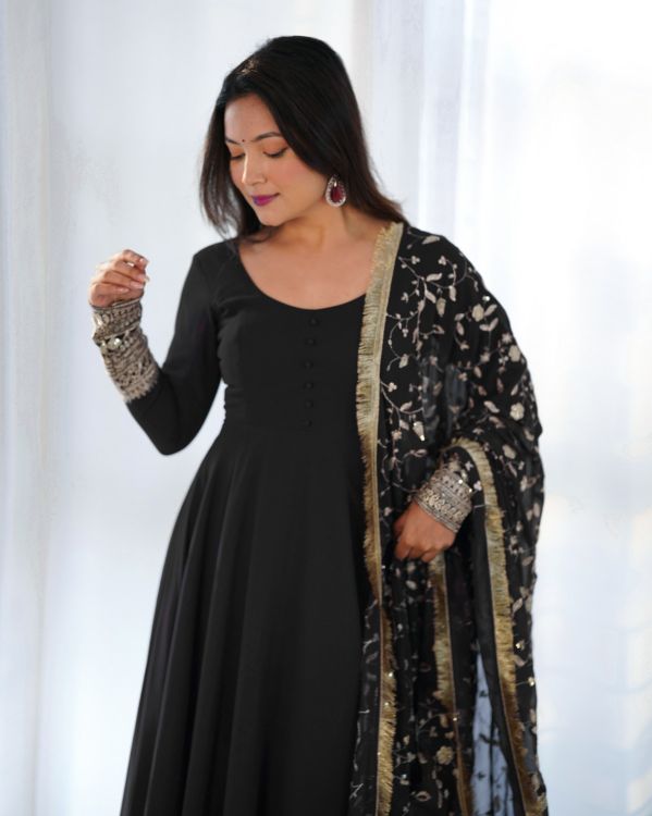 Picture of Premium Festive Wear Black Anarkali Readymade Suit