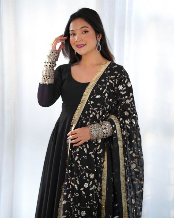 Picture of Premium Festive Wear Black Anarkali Readymade Suit