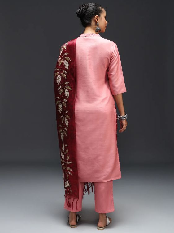 Picture of Elegant Cotton Silk Blend Pink Readymade Suits