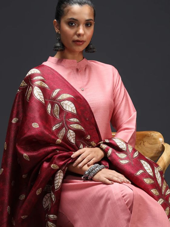 Picture of Elegant Cotton Silk Blend Pink Readymade Suits