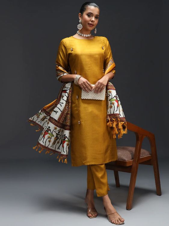 Picture of Sublime Cotton Silk Blend Yellow Readymade Suits