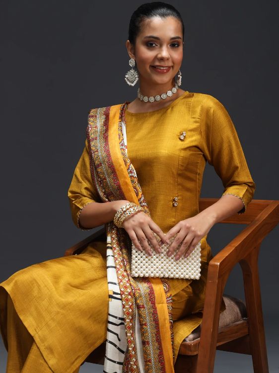 Picture of Sublime Cotton Silk Blend Yellow Readymade Suits