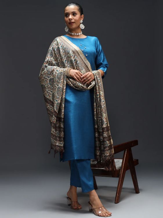 Picture of Comely Cotton Silk Blend Blue Readymade Suit