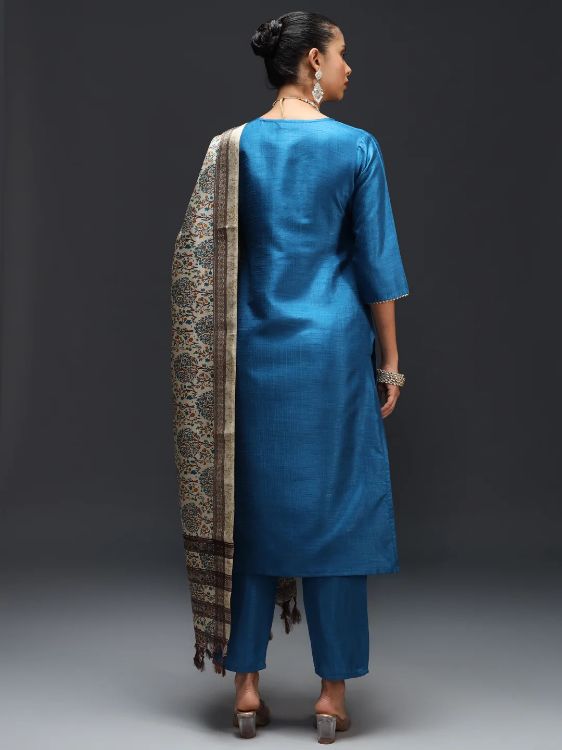 Picture of Comely Cotton Silk Blend Blue Readymade Suit