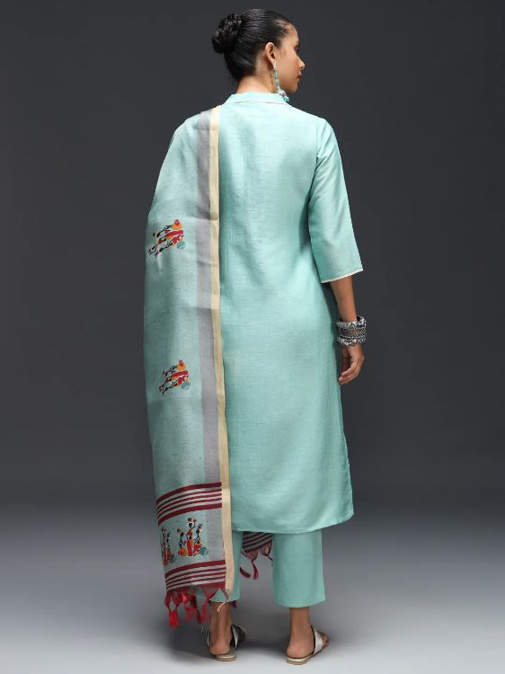 Picture of Amazing Cotton Silk Blend Light Sky Blue Readymade Suits