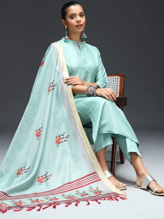 Picture of Amazing Cotton Silk Blend Light Sky Blue Readymade Suits