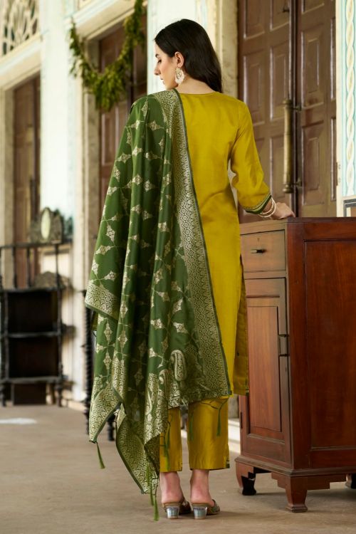 Picture of Superb Viscose Rayon Yellow Readymade Suits