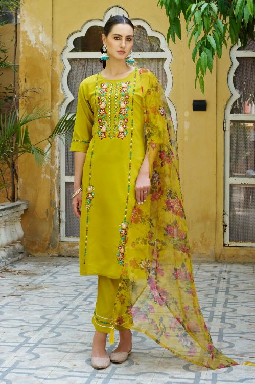 Picture of Marvelous Viscose Rayon Yellow Readymade Suits