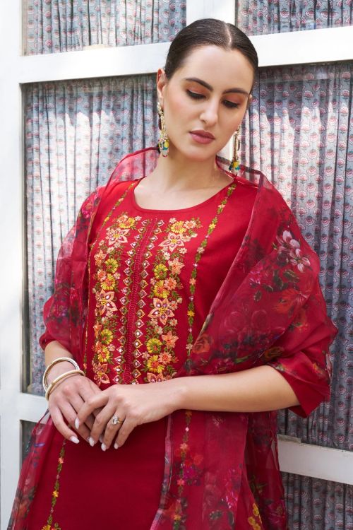Picture of Beautiful Viscose Rayon Red Readymade Suits