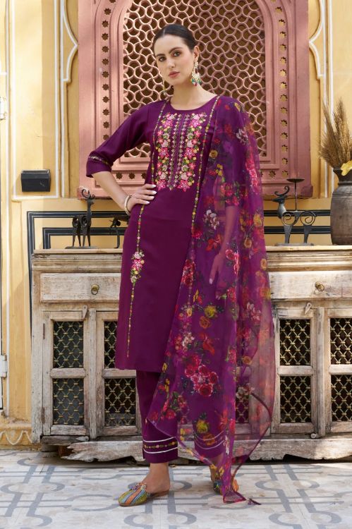 Picture of Graceful Viscose Rayon Purple Readymade Suit