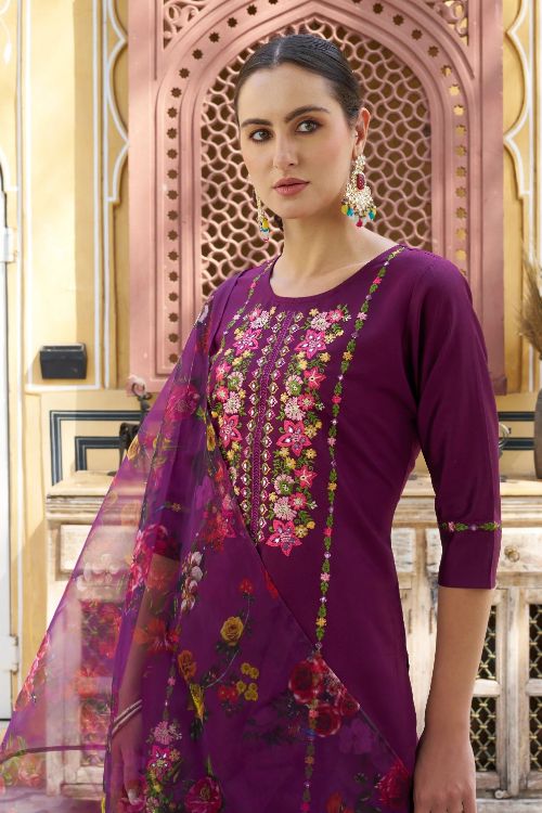 Picture of Graceful Viscose Rayon Purple Readymade Suit