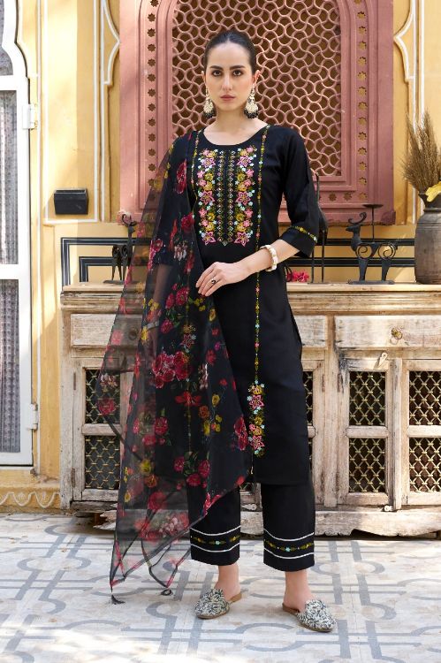 Picture of Classy Viscose Rayon Black Readymade Suits
