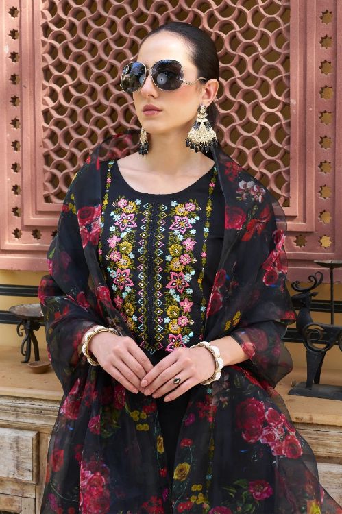 Picture of Classy Viscose Rayon Black Readymade Suits