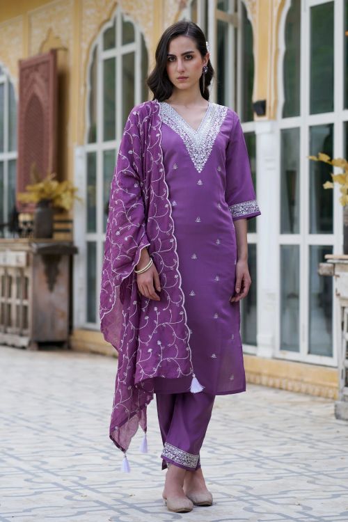 Picture of Premium Designer Purple Readymade Suit