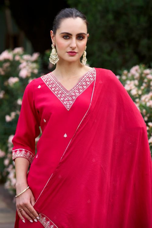 Picture of Good Looking Silk Blend Red Readymade Suits