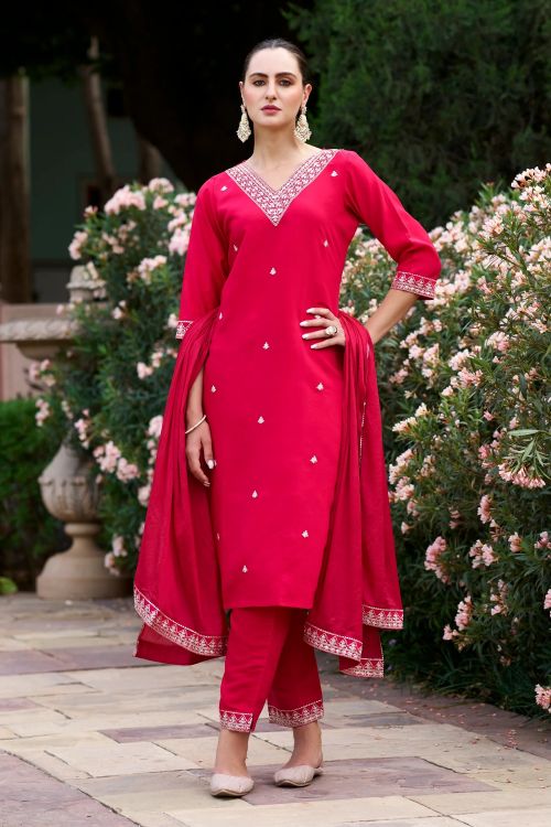 Picture of Good Looking Silk Blend Red Readymade Suits