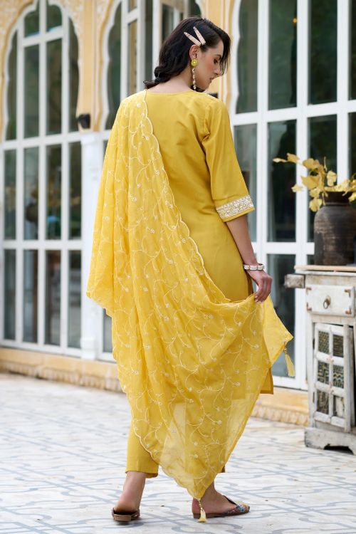 Picture of Designer Function Wear Yellow Readymade Suit