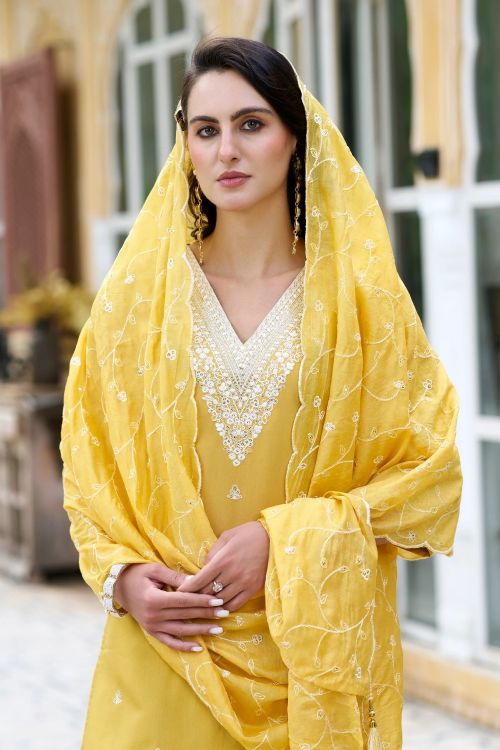 Picture of Designer Function Wear Yellow Readymade Suit