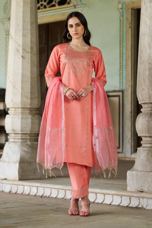 Picture of Beautiful Viscose Rayon Pink Readymade Suit