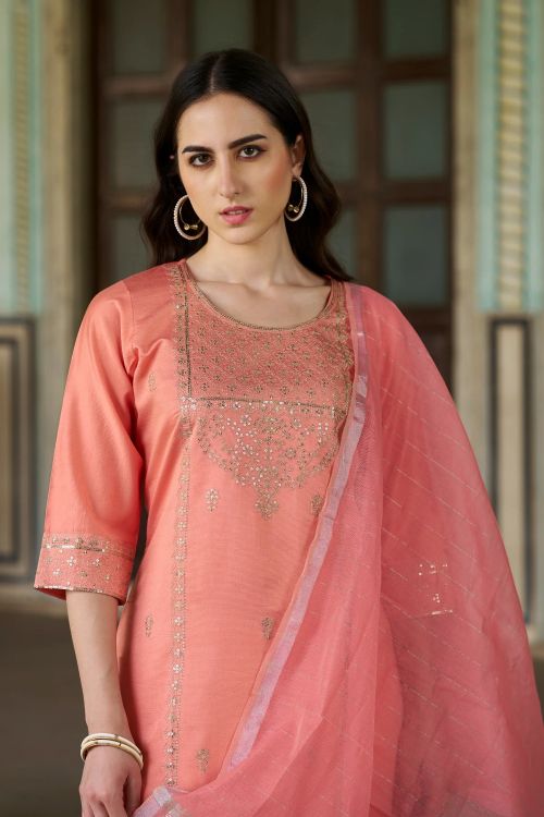 Picture of Beautiful Viscose Rayon Pink Readymade Suit