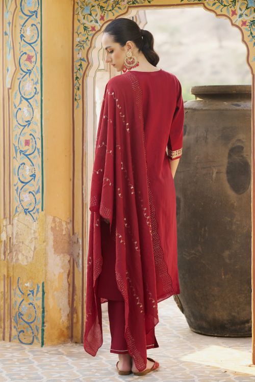 Picture of Designer Function Wear Viscose Rayon Maroon Readymade Suit