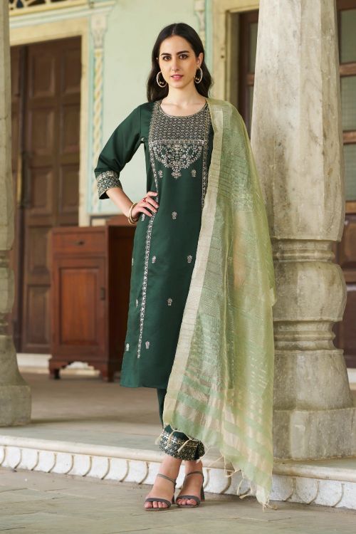 Picture of Comely Viscose Rayon Dark Green Readymade Suits