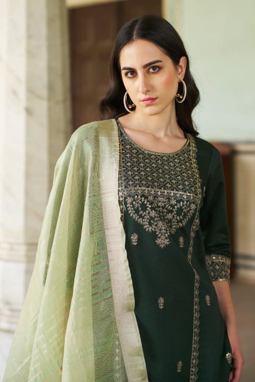 Picture of Comely Viscose Rayon Dark Green Readymade Suits