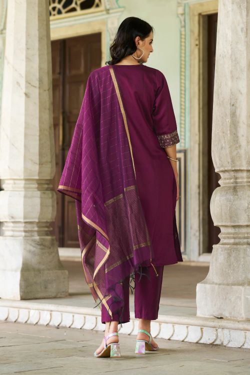 Picture of Good Looking Viscose Rayon Purple Readymade Suits