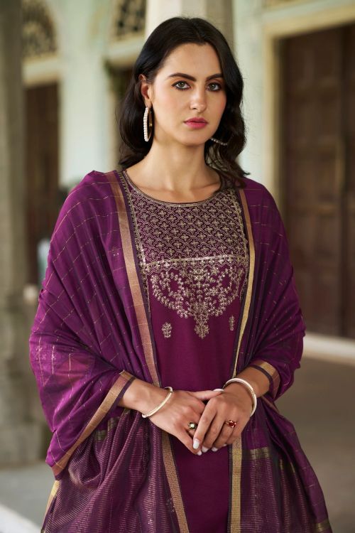 Picture of Good Looking Viscose Rayon Purple Readymade Suits