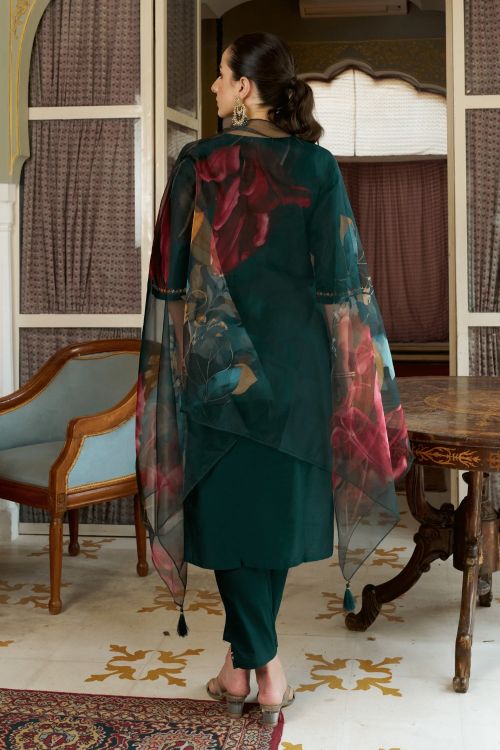 Picture of Resplendent Cotton Silk Green Readymade Suits