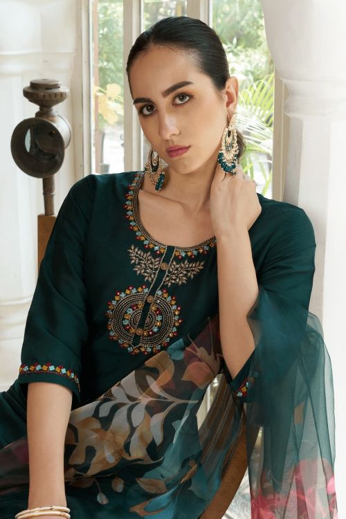 Picture of Resplendent Cotton Silk Green Readymade Suits