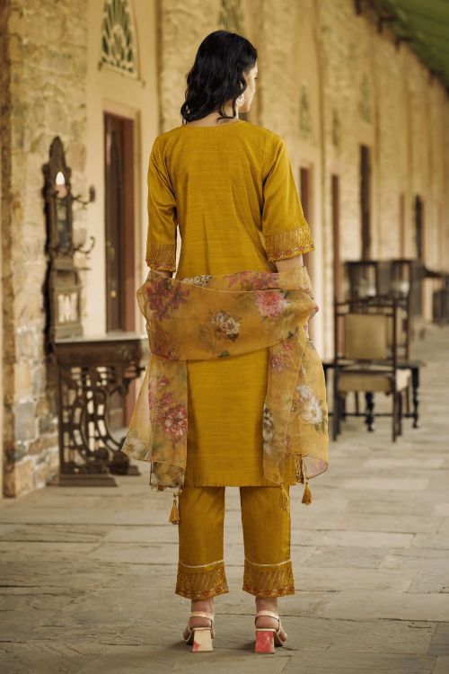 Picture of Beauteous Cotton Silk Yellow Readymade Suits